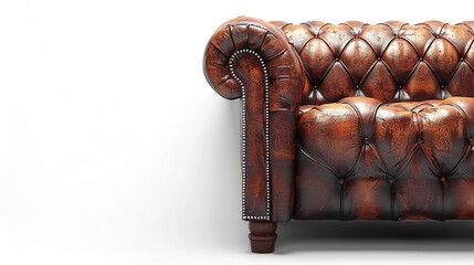 Brown leather chesterfield sofa isolated on a white background