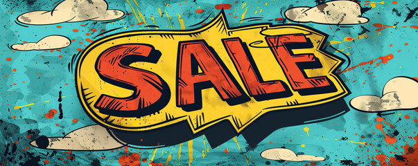 Comic lettering "SALE" SALE in the speech bubble comic style