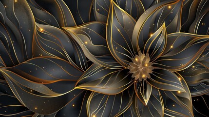 Luxury flowers with gold, black and white color modern texture art wallpaper. AI generated image