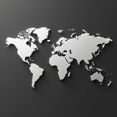 illustration of world map with white continents on black water