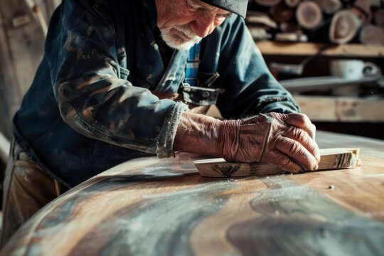 man sanding a surfboard
