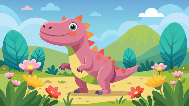 a delightful and adorable dinosaur rex walking in vector