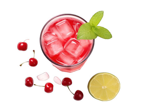 Cherry cold summer drink isolated on transparent background, transparency image, removed background