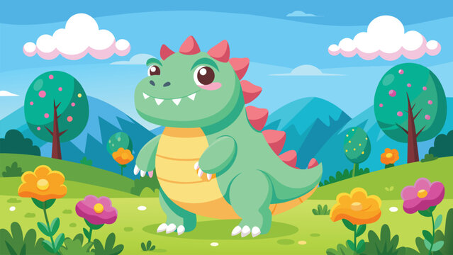 a delightful and adorable dinosaur rex walking in vector