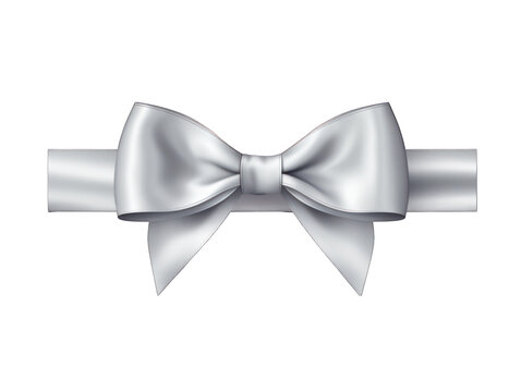Silver satin ribbon and bow isolated on transparent background, transparency image, removed background