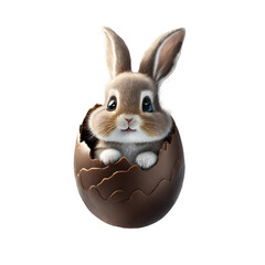Encantador coelho 3D dentro de um delicioso ovo de chocolate. - obrazy, fototapety, plakaty