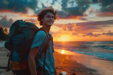 Zelfklevend Fotobehang Sunset Beach Backpacker Journey © Orod