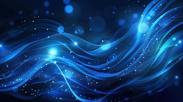 Futuristic glowing blue wavy with blurred light curved lines texture background. AI generated image