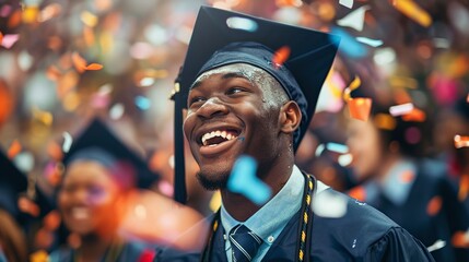 A happy and smiling young man celebrates his graduation day, radiating pride and accomplishment as he holds his diploma