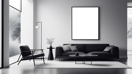 Wall art, poster mockup, framed picture mock up in modern living room, apartment