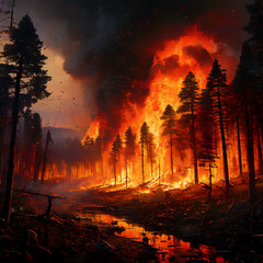 coniferous forest is burning inside america