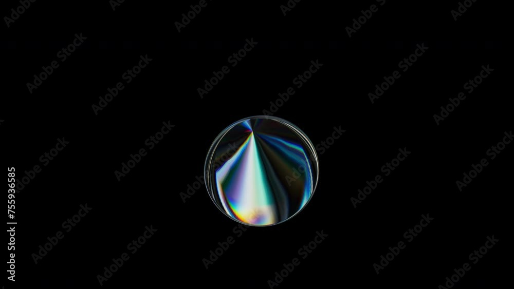 Poster 3d transparent rotating glossy cone with dispersion effect. rainbow colors reflection glass. 3d rend
