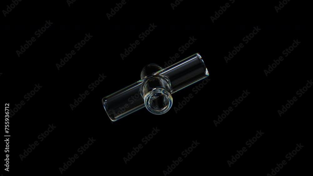 Poster 3d transparent rotating glossy hollow cross with dispersion effect. rainbow colors reflection glass.
