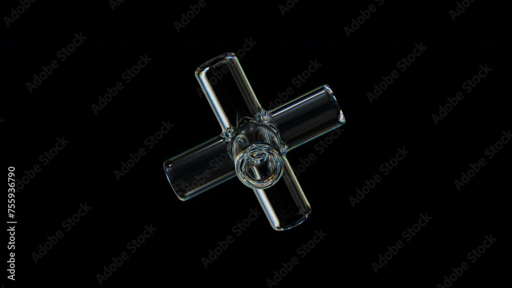 Poster 3d transparent rotating glossy hollow cross with dispersion effect. rainbow colors reflection glass.