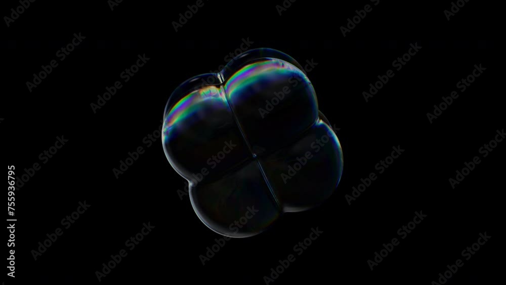 Poster 3d transparent rotating glossy meta cube with dispersion effect. rainbow colors reflection glass. 3d
