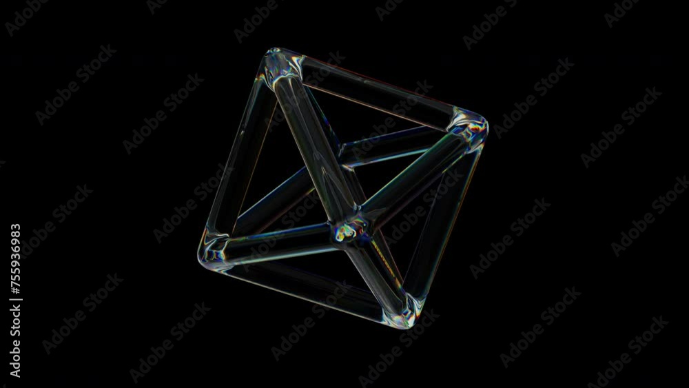 Aufkleber 3d transparent rotating glossy wired object rings with dispersion effect. rainbow colors reflection 