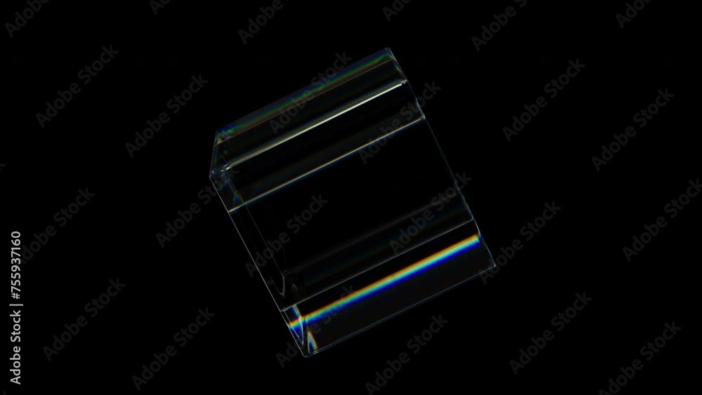 Aufkleber 3d transparent rotating glossy cube with hole with dispersion effect. rainbow colors reflection glas