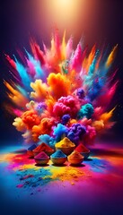 Realistic vibrant background of colorful holi powders.