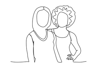 Group of women. One line drawing vector illustration.