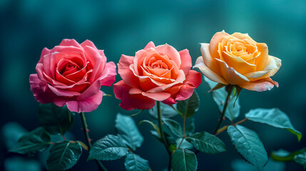 Blooming Blush: Three Pink and Yellow Roses