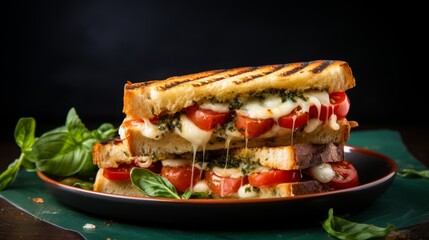 A delicious grilled cheese and tomato sandwich showcased on a plate