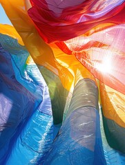 Close-up of a colorful LGBTQ pride flag fluttering in the wind a powerful symbol of love and equality