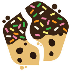 Cracked chocolate chip cookies coated with chocolate and sugar flake cartoon. Vector illustration.	