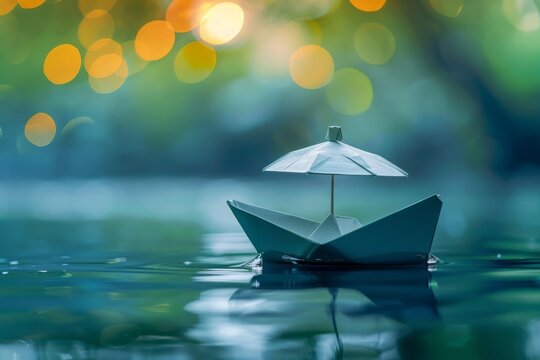 A delicate paper boat peacefully glides on calm waters, symbolizing a journey of simplicity and wonder.