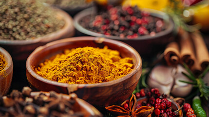 Colorful spices for curry masala Food ingredien - obrazy, fototapety, plakaty