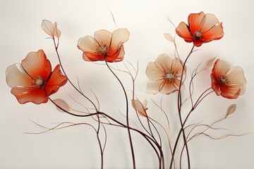 Elegant minimalistic floral background with delicate glowing lines, horizontal