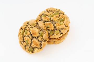 Special Chinese pastry pumpkin and purple sweet potato cake on white background