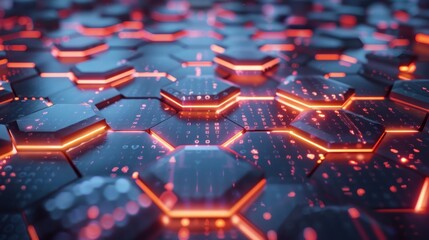 Futuristic glowing hexagon technology texture illustration. AI generated image