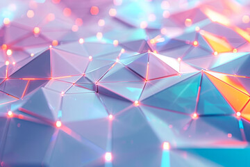 3D polygonal background, translucent triangles that connect with each other with lines and luminous points. Pastel colors. - obrazy, fototapety, plakaty