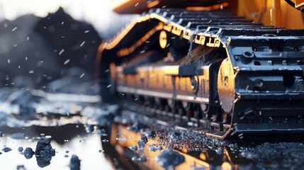 A close up of a toy bulldozer in the snow. Suitable for construction or winter themed projects.