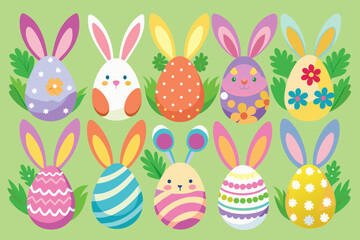 Easter bunny with eggs Vector art illustration