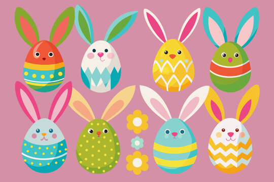 Easter bunny with eggs Vector art illustration