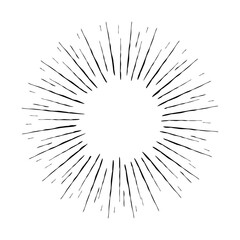 Vector sunburst and rays of sun. Hand drawn light rays vintage frame isolated on white background. Sketch of sun rays, burst or explosion with space for text. Vector illustration