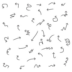 Black Hand Drawn Arrows Set on White Background. Arrow, Cursor Icon. Vector Pointers Collection