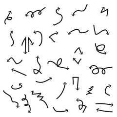 Hand drawn arrow set, direction pencil draw arrows. Vector illustration