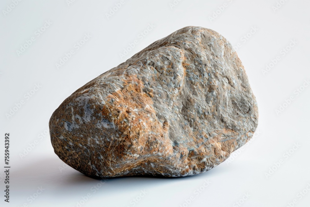 Poster a large rock sitting on top of a white surface. suitable for backgrounds or nature themes.