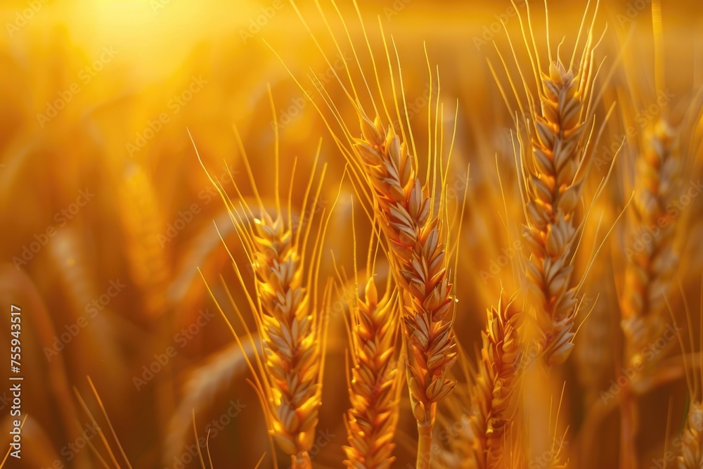 Poster a close up of a bunch of wheat in a field. perfect for agricultural or nature concepts.