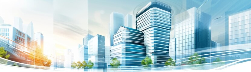 Real Estate banner with modern buildings, professional and modern graphic,copyspace