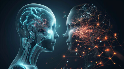 Convergence of Human and Artificial Intelligence - Neural Network Concept.