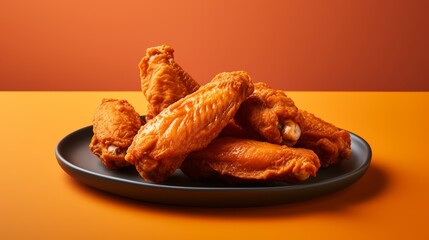 A plate full of crispy fried chicken wings, set on a table