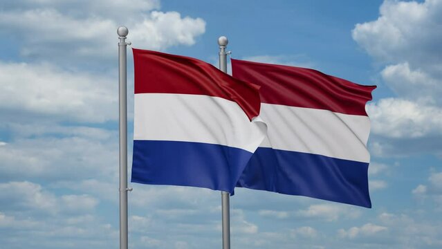 Netherlands two flags waving together, looped video, two country relations concept