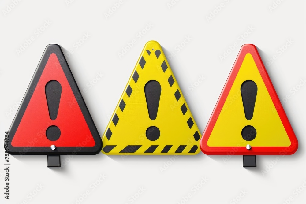 Poster Three warning signs displayed on a white background. Suitable for safety and caution concepts.