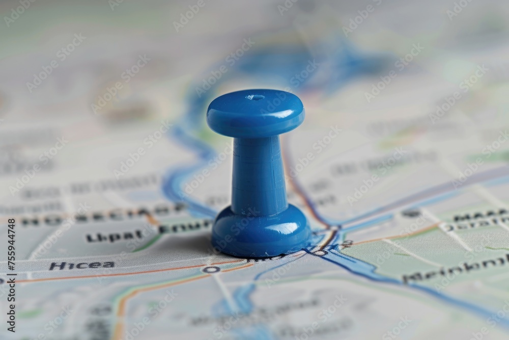 Poster A map with a blue push pin. Suitable for travel and location concepts.