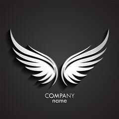 3d silver wings symbol, shiny metal logo