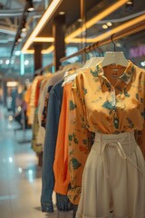 A rack of clothes in a clothing store. Ideal for fashion and retail concepts.