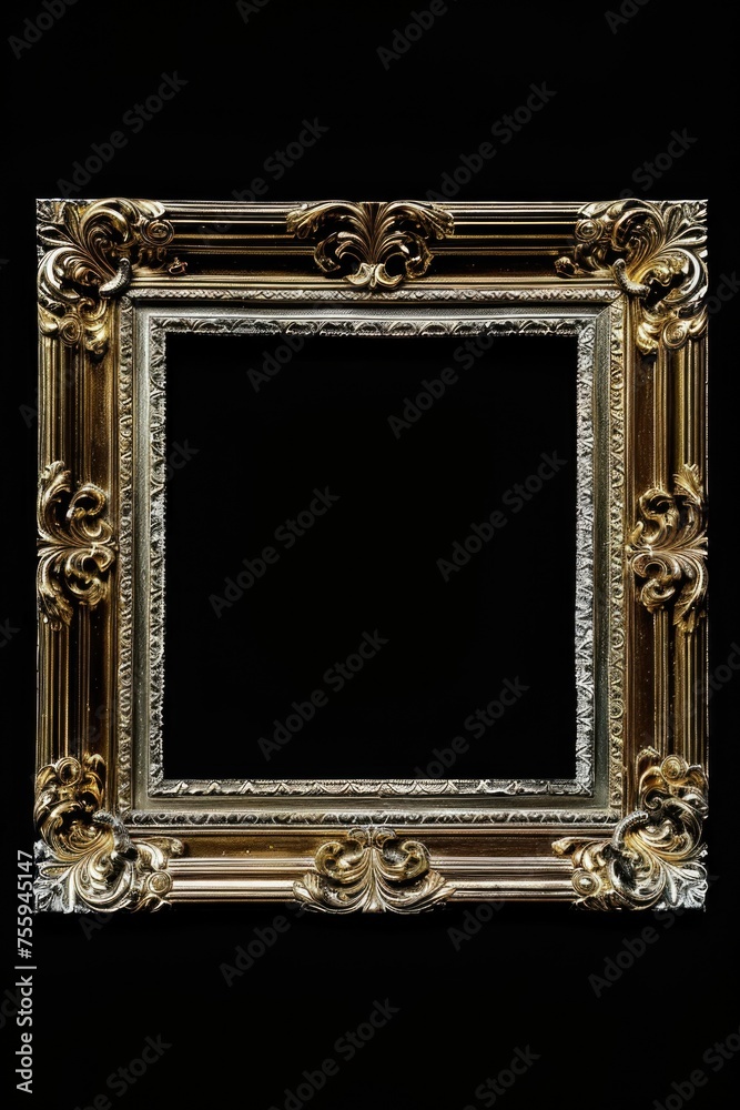 Aufkleber elegant gold picture frame on a sleek black background. perfect for adding a touch of luxury to any 